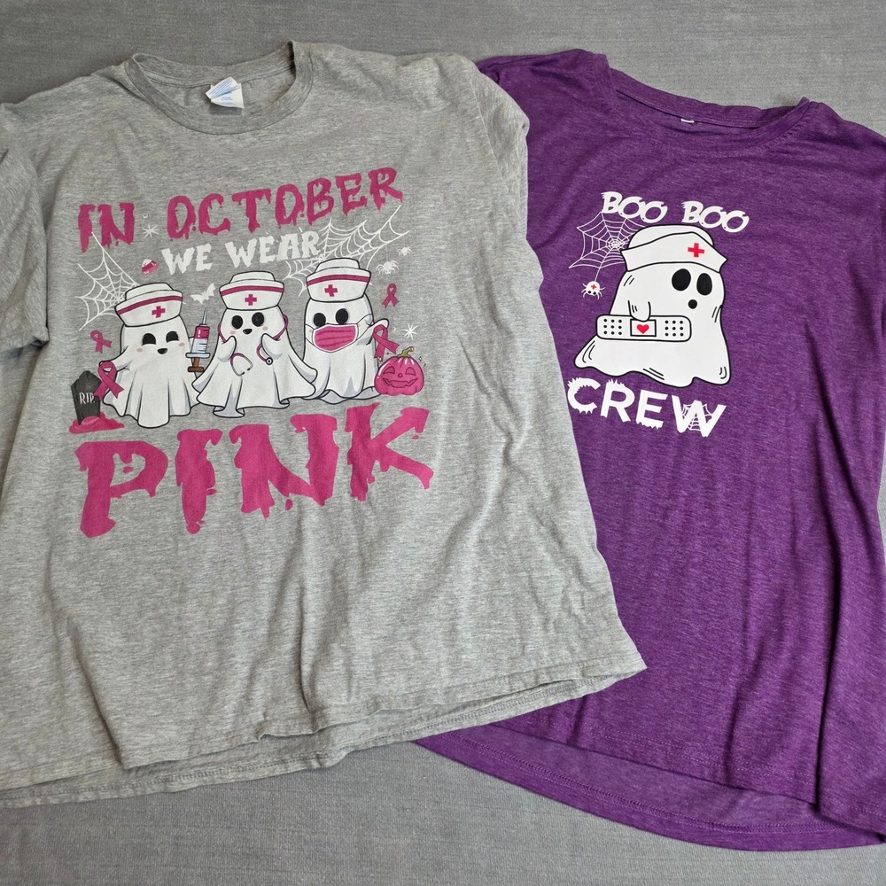 Nurse Halloween Ghost T-Shirt Bundle Women XL 2X Gray Purple Pink Spooky